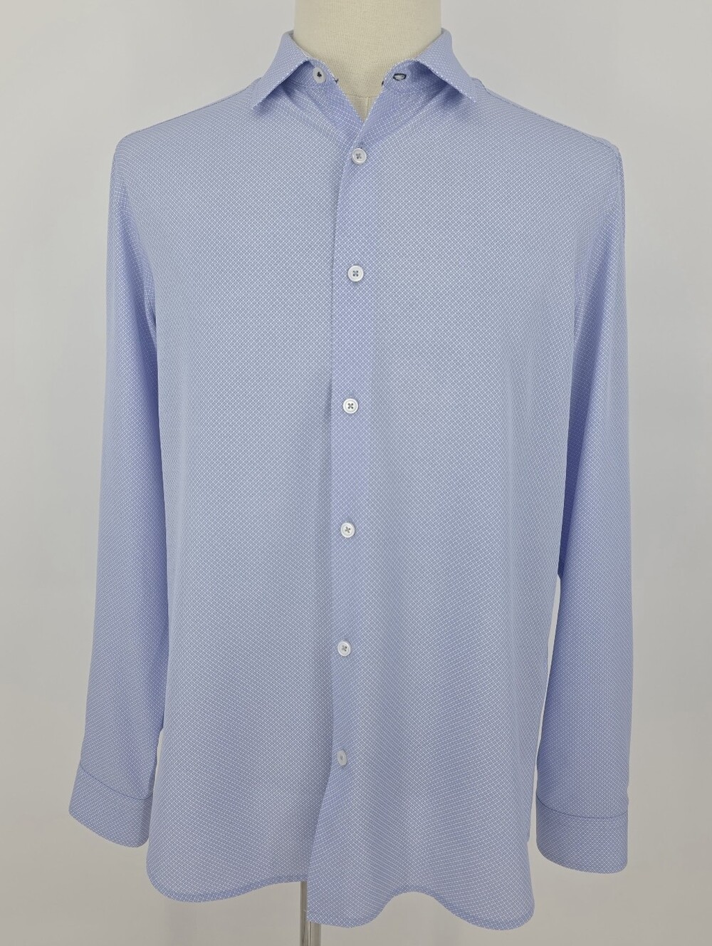 C-Lab NYC Men’s Large Blue Micro Print 4-Way Stretch Slim Fit Dress Shirt 16.5